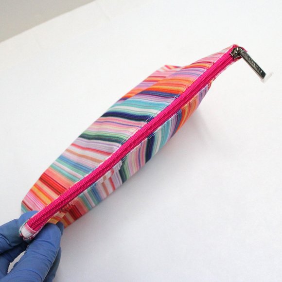 Clinique Makeup Accessory or Travel Bag - Vertical Stripes & Bright Pink Lining - Picture 7 of 13